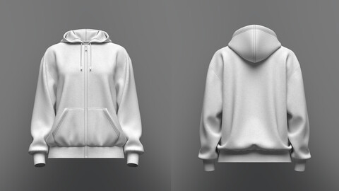 Women's Oversized Front Zip Hoodie 3d Model