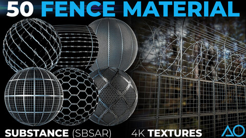 50 Fence Material - Substance (sbsar) + 4K Textures Set