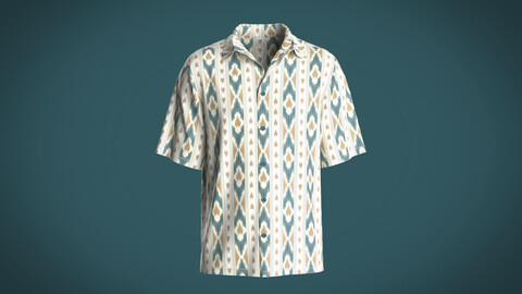 Relaxed fit shirt Mens with Ikat Pattern Graphic short sleeves Button-up front