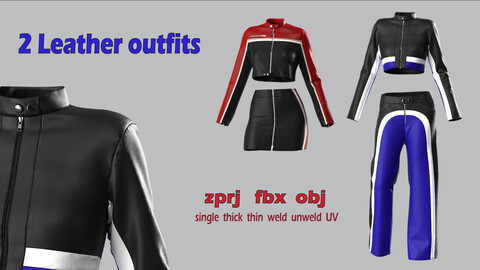 2 Leather outfits/ jacket & skirt/ jacket & pants/ fbx, obj, zprj files