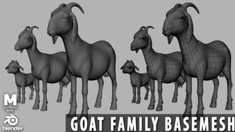 Goat Family  - Topology + UV Map