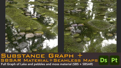 Lake and Pebbles and Moss Substance 3D Designer Graph (sbs) + (sbsar) Material + 2k Textures