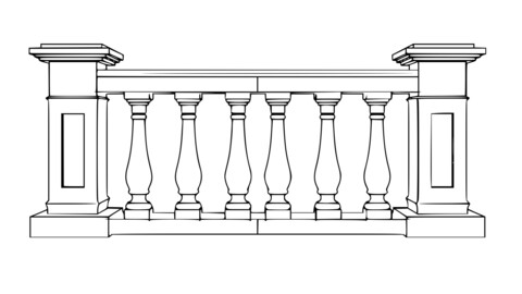 High Detail Architectural Line Drawing of a Classical Balcony with Stone Columns and Pillars Illustration