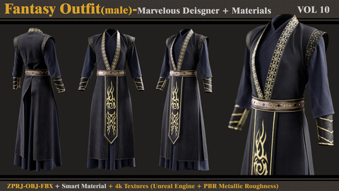 Fantasy Outfit-MALE- MD/Clo3d + Smart Material + 4K Textures + OBJ + FBX (vol 10)