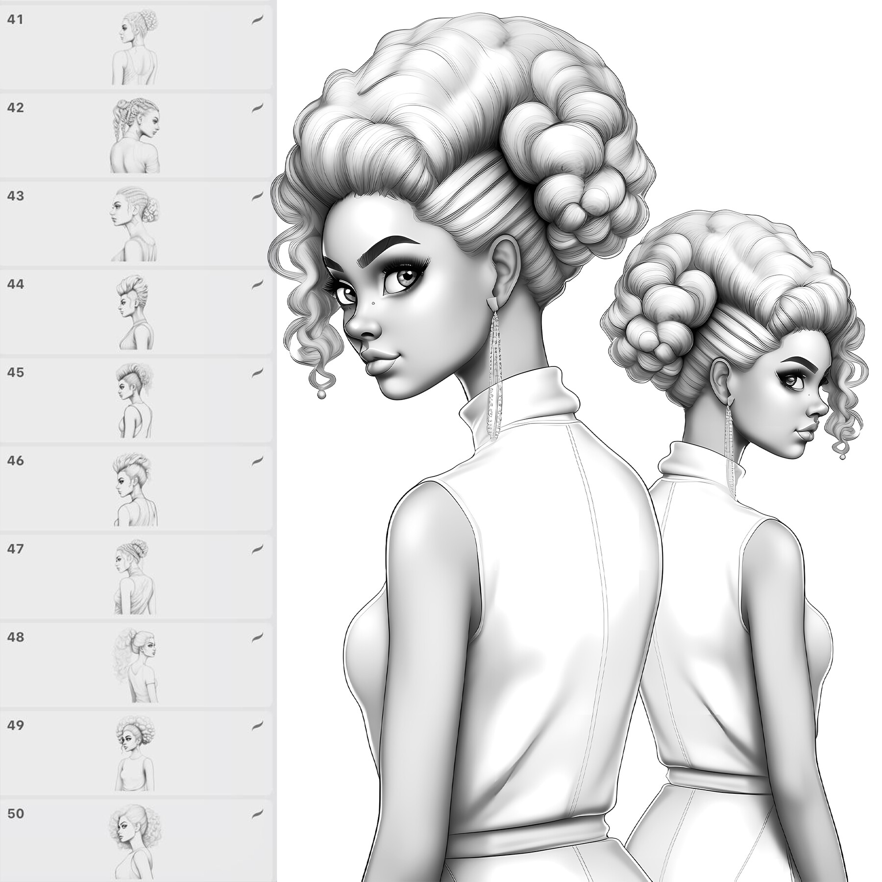 ArtStation - 50 Afro Hairstyle Procreate Brushes | Afro Hairstyle ...