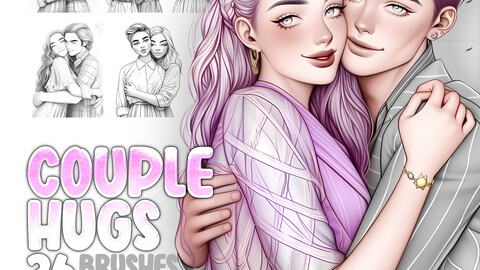 36 Couple Hugs Procreate Brushes | Couple Hugs Photoshop Brushes | Love Couple Procreate Stamp Brushes | Girl and Boy Procreate Stamp Brushes | Man and Woman Love Couple Stamp Brushes Procreate and Photoshop