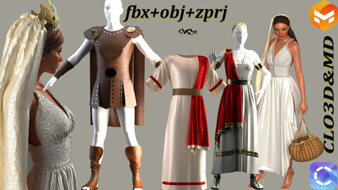 4 roman clothes Pack - Marvelous Designer project/ zprj-fbx-obj exported