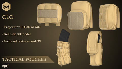 5 Tactical pouches pack - Marvelous Designer / CLO3D Project / bulletproof vest / tactical outfit / military / gear / bag / kit