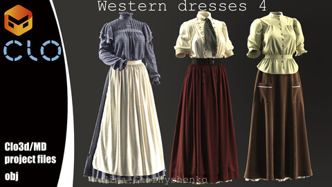 Western dresses 4. Marvelous Designer/Clo3d project + OBJ.