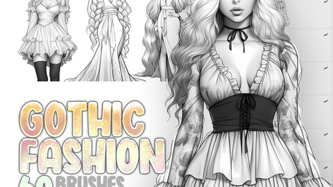 60 Gothic Fashion Style Procreate Brushes | Gothic Fashion Style Photoshop Brushes | Gothic Girls Procreate Stamp Brushes | Gothic Dresses Brushes for Procreate and Photoshop | Gothic Girls Fashion Procreate Stamp Brushes