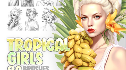 80 Tropical Girls Procreate Brushes | Tropical Girls Photoshop Brushes | Beautiful Women Procreate Stamp Brushes | Girls with Fruits Procreate Stamp Brushes | Tropical; Women Procreate Stamp Brushes | Tropical Woman Photoshop Brushes