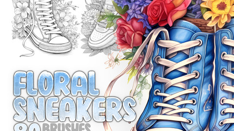 80 Floral Sneakers Procreate Stamp Brushes | Floral Sneakers Photoshop Brushes | Shoes with Flowers Stamp Brushes for Procreate and Photoshop | Flowers Sneakers Procreate Stamp Brushes | Flowers Sneakers Photoshop Brushes