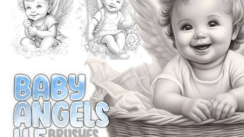 45 Procreate Little Baby with Angel Wings Stamp Brushes | Angel Babies Photoshop Brushes | Baby Cupid Procreate Stamp Brushes | Cherubim Procreate Brushes | Girl and Boy Biblical Procreate Stamp Brushes Photoshop