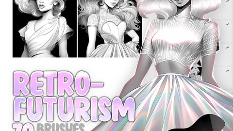 70 Procreate Retro-futurism Fashion Style Girls Stamp Brushes | Procreate Fashion Model Women Brushes | Procreate Stylish Girls Stamps Brushes | Fashion Girls Procreate Stamp Brushes | Photoshop Retro-futurism Fashion Style Girls Stamp Brushes