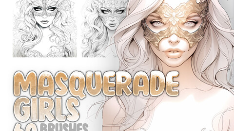 60 Masquerade Girls Procreate Stamp Brushes | Masquerade Girls Photoshop Brushes | Women with Carnival Masks Procreate Brushes | Women Poses Procreate Brushes | Women Reference Procreate Brushes | Women Body Procreate Brushes