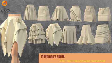 11 Women's Skirts Marvelous Designer /Clo3d  project file