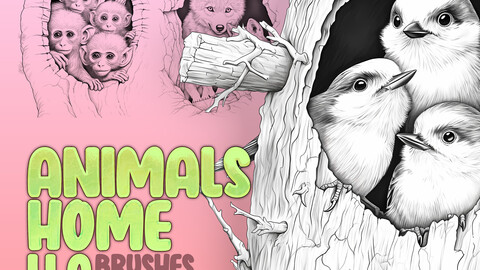 40 Animals Home Procreate Brushes | Animals House Procreate Brushes | Animals Home Photoshop Brushes | Animals House Photoshop Brushes |Birds Owl Mouse Bear Frog Stamp Brushes for Photoshop and Procreate