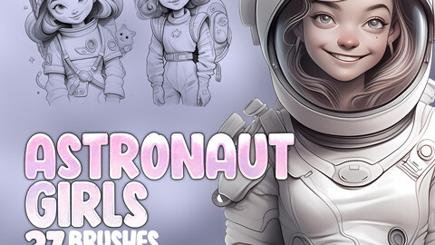 37 Astronaut Girls Procreate Stamp Brushes | Astronaut Girls Photoshop Brushes | Procreate Space Girls Stamps Brushes | Procreate Cosmos Brushes | Space Women Procreate Stamp Brushes