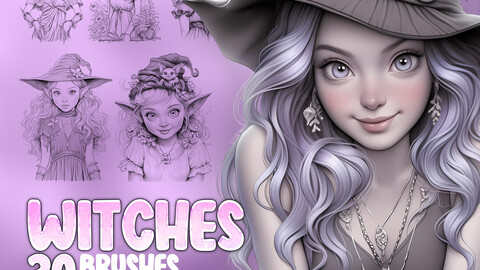 30 Witches Procreate Stamp Brushes | Witches Photoshop Brushes | Magic Witch Girl Procreate Stamps Brushes | Cute Witch Woman Procreate Stamp Brushes | Fairy Procreate Brushes | Fairy Photoshop Brushes