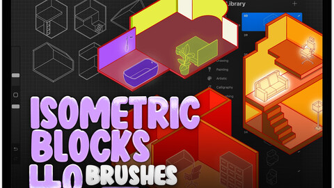 40 Isometric Blocks Brush for Procreate | Room Isometric Stamp Brushes for Procreate | Isometric 3D Interior Procreate Stamps Brushes | Architecture Procreate Brushes | House Procreate Stamp Brushes