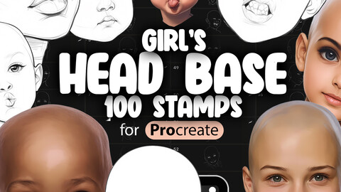 100 Procreate Girl's Heads Base Stamps | Procreate Female Head Guide Stamps | Procreate Kids Head Guide Stamps | Procreate Girls Portrait Stamp Brushes | Procreate Women Faces Stamp Brushes | Procreate Children Heads Stamp Brushes