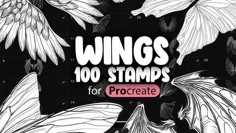 100 Procreate Angel Wings Stamp Brushes | Procreate Dragon Wings Stamp Brushes | Procreate Bird Wings Brushes | Procreate Butterfly Wings Stamp Brushes | Procreate Bat Wings Brushes | Procreate Fairy Wings Stamp Brushes