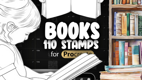 110 Procreate Books Stamp Brushes | Procreate Open Book Stamps | Procreate Reading Book Stamp | Procreate Magic Book Stamps | People Reading Books Procreate Stamp Brushes | Library Books Procreate Stamp Brushes