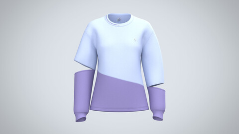 ladies Cut Out Sleeve Sweatshirt with Multi Color purple