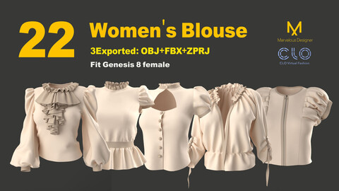 22 Women's Blouse /marvelous designer / clo3d / OBJ / FBX