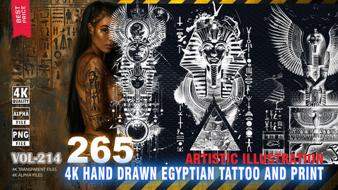 265 4K HAND DRAWN EGYPTIAN TATTOO AND PRINT - ARTISTIC ILLUSTRATION - HIGH END QUALITY RES - (TRANSPARENT & ALPHA) - VOL214