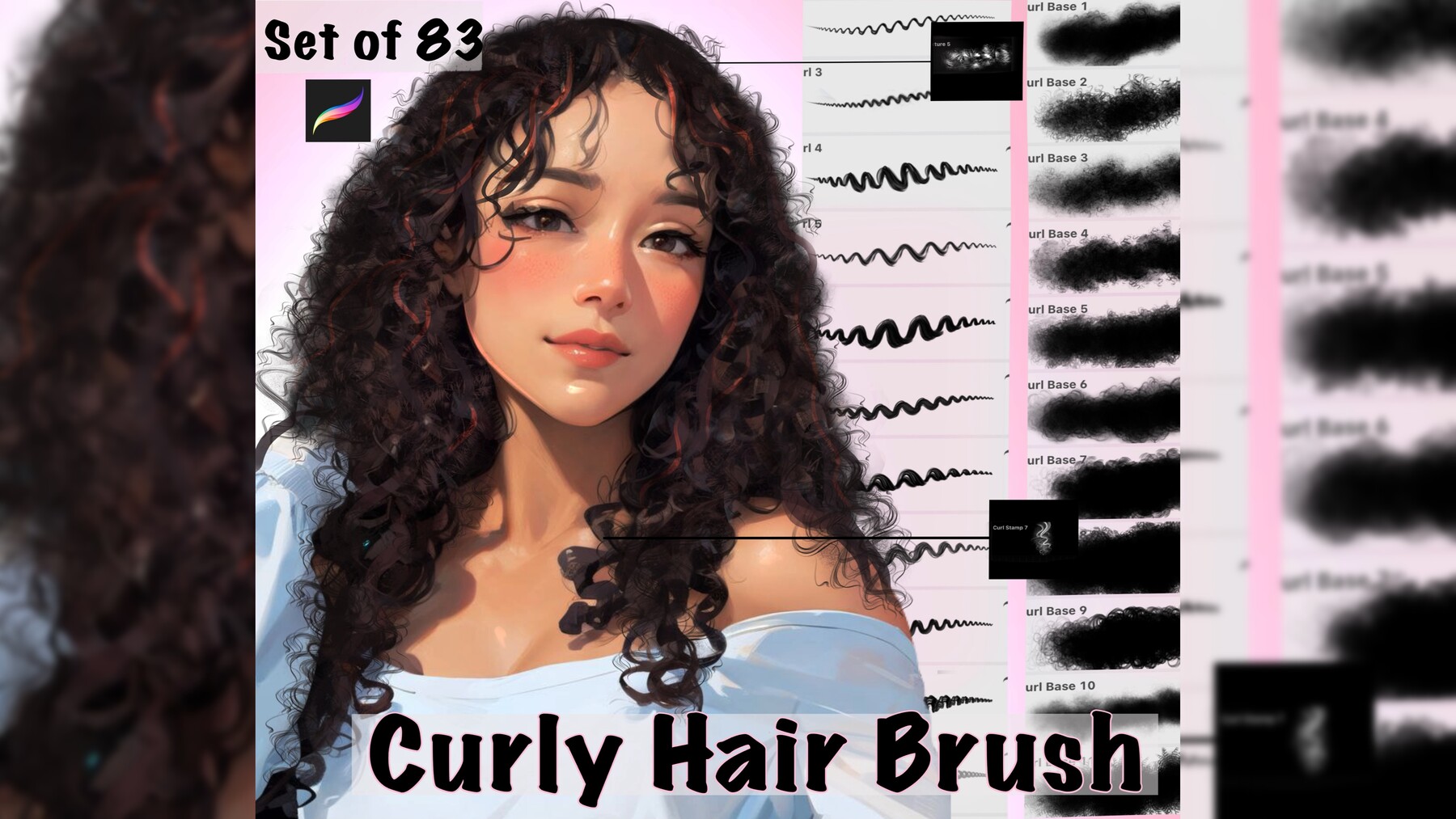 ArtStation - Curly hair brush Procreate (set of 83) curly, Afro, coils ...