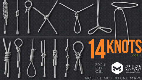 14 KNOTS PACK | CLO3D | MARVELOUS DESIGNER | VOL 1 (ZPRJ + FBX + OBJ)