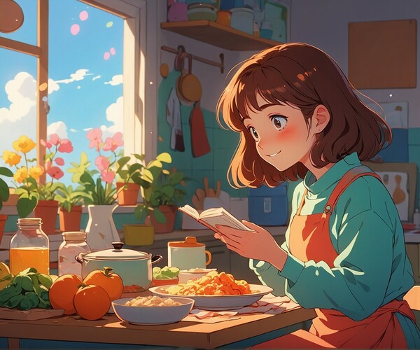 ArtStation - Orange Cake Delight: Girl Baking in the Sunlit Afternoon ...