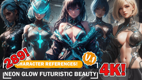 289 Neon Glow Futuristic Beauties Designs - Character References and Reference Art V1 4K