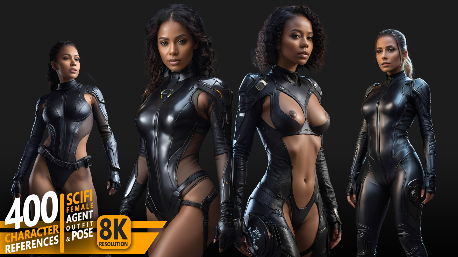 400 Scifi Female Agent Outfit & Pose - Chatacter References