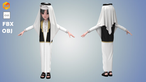 Boy Arab Cloak- Jacket with embroidery - Ghutra and headband / Zprj Project+OBJ + FBX