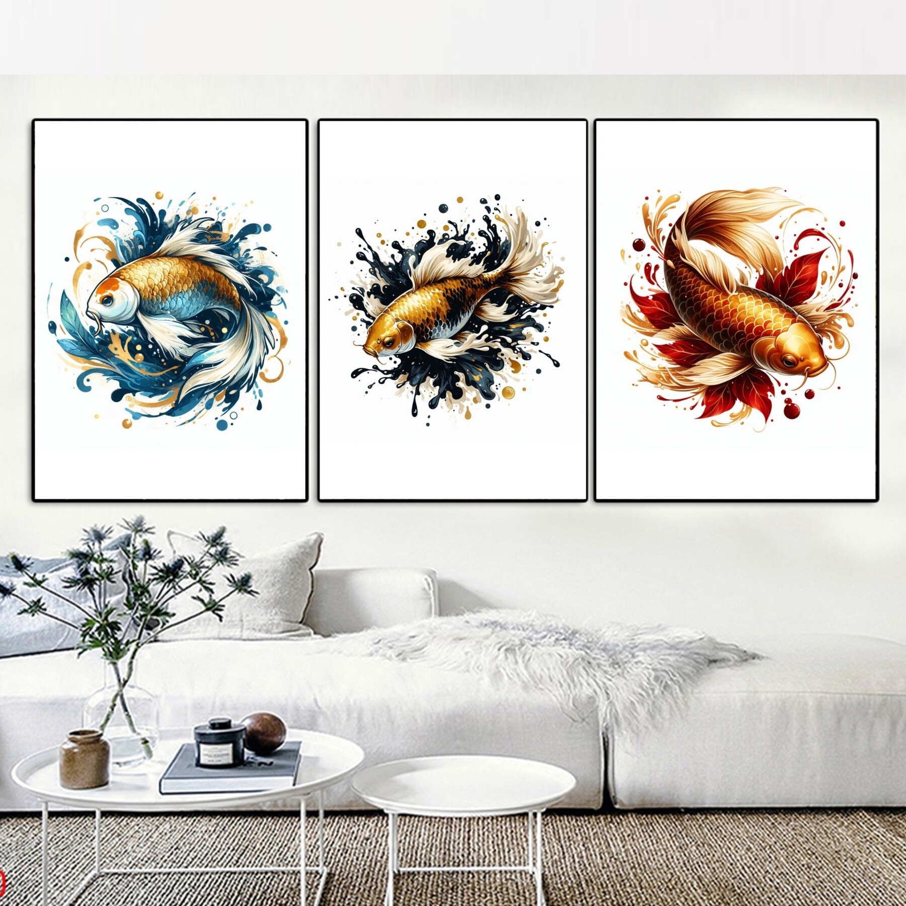 ArtStation - Koi Fish Abstract Art, Printable Watercolor 3 Set of Koi ...