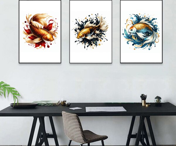 ArtStation - Koi Fish Abstract Art, Printable Watercolor 3 Set of Koi ...