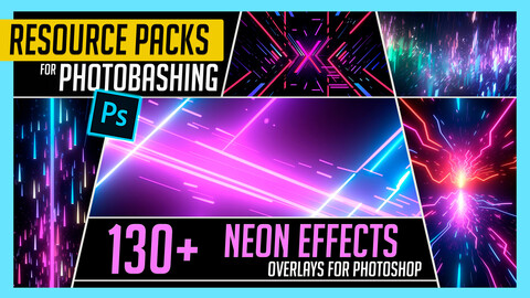 PHOTOBASH 130+ Neon Effects Overlays Resource Pack Photos for Photobashing in Photoshop