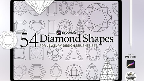 54 Procreate diamond Shapes brashes set for Jewelry Design