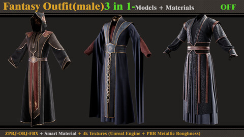 3 in 1 Fantasy Outfit-MALE-MD/Clo3d (OBJ + FBX +ZPRJ) + Smart Material + Textures-OFF