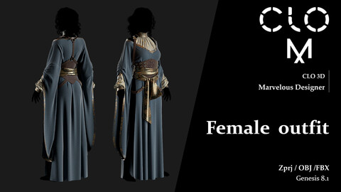 Female outfit / Marvelous Designer/Clo3D project file + OBJ, FBX