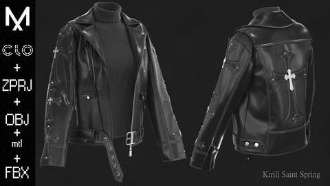 Leather Jacket Marvelous designer/Clo3d OBJ mtl FBX ZPRJ +A-POSE