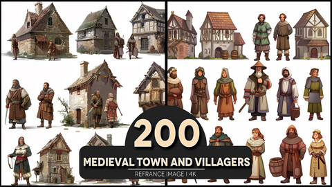 Medieval Town and Villagers 4K Reference/Concept Images