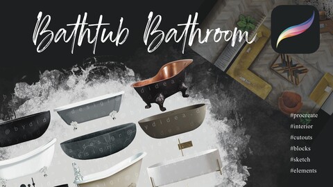 Procreate Interior Design Bathroom Equipment Bathtubs Interior Sketch Blocks Cutouts Mockup