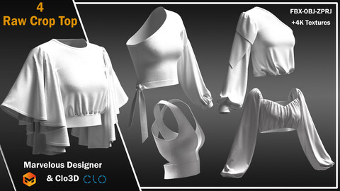 4 Raw Crop Tops For Women (ZPRJ, PDF, FBX, OBJ, DXF)