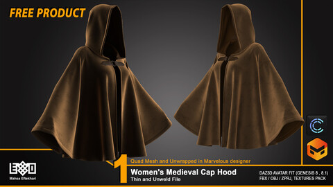 Women's Medieval Cap Hood (ZPRJ+FBX+OBJ Files)