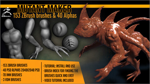 Mutant Maker 153 ZBrush brushes and 40 alphas