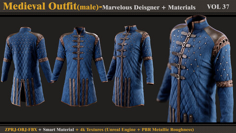 Medieval Outfit-MALE- MD/Clo3d + Smart Material + 4K Textures + OBJ + FBX (vol 37)