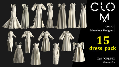 Dress pack / Marvelous Designer/Clo3D project file + OBJ, FBX